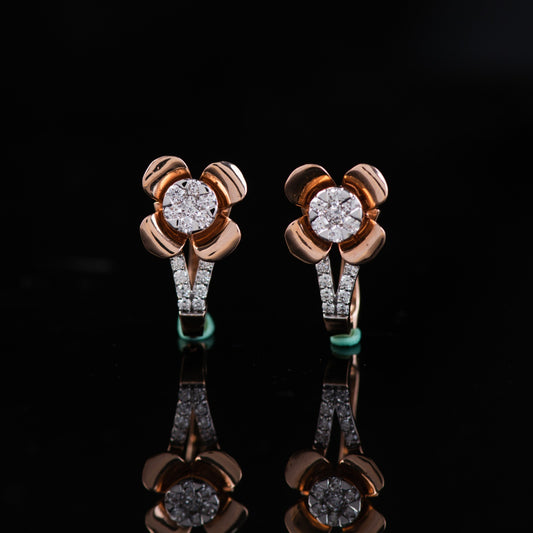 Elegant Rose Gold Flower Earrings with Diamond Accents