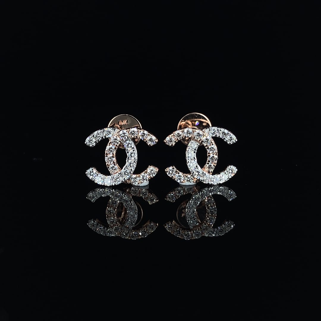 Luxurious Rose Gold Diamond Interlocking Earrings